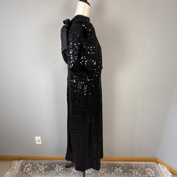 Tuckernuck Black Shimmer Sequin Perris Maxi Midi Dress Size XXL Puff Sleeve Bow - Picture 7 of 9